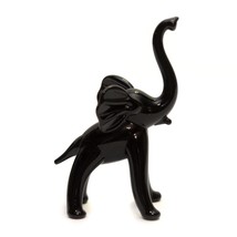 Vintage Black Art Glass Hand Blown Black Elephant Trunk Up Figurine 3 1/2&quot; heigh - £17.38 GBP