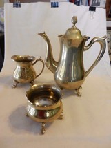 3 Piece Polished Brass Tea Set from India, Tea Pot, Sugar, Creamer  - £125.81 GBP