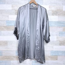 Victorias Secret Vintage Silk Robe Gray Lace Trim Gold Label Womens Medium - $54.44