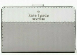 Kate Spade Staci White Gray Medium Compact Bifold Wallet WLR00124 NWT $189 FS Y - £58.55 GBP