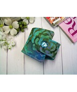 Handmade &quot;ROSELLE&quot; Wrap Cuff Bracelet, Batik Fabric, Moss Grn/Aqua, Boho... - £6.81 GBP