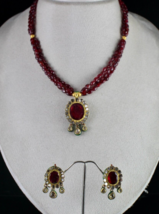 Antique Old Jadau Diamond 18K Gold Oval Pendant Earring Set With Spinel Beads - £3,404.91 GBP