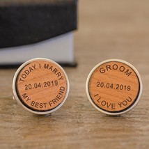Personalised Engraved Men&#39;s Cufflinks Cherry Wood Today I Marry My Bestf... - £12.54 GBP