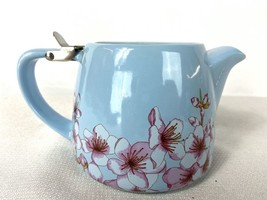 Blue Ceramic Teapot with Infuser Basket Cherry Blossom Floral Pattern - £13.10 GBP