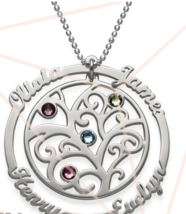 Personalized Birthstone Family Tree Necklace Sterling Silver - £72.15 GBP