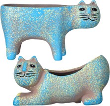 Mothers Day Gifts for Mom Women Her, 2 Pcs Cat Planter 6 Inch Long Ceramic Cat S - £24.42 GBP