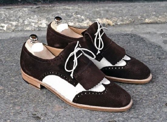 Men Two Tone Black White Suede Wing Tip Derby Genuine Leather Shoes US 7-16