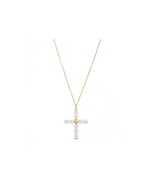 14K yellow gold Pearl Cross pendant necklace/ Dainty pearls necklace - £513.60 GBP