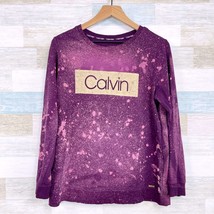 Calvin Klein Spatter Print Sweatshirt Purple Gold Foil Logo Casual Women... - £19.71 GBP