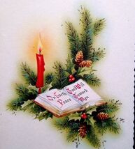 Christmas Greeting Card Glitter Candle On Earth Good Will Peace Mid Cent... - $8.90