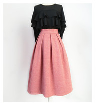 Winter Pink Midi Pleated Skirt Women Custom Plus Size Midi Woolen Party Skirt image 10