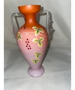 VICTORIAN PINK PEACH SATIN GLASS VASE WITH THORN HANDLES HAND PAINTED - £162.80 GBP