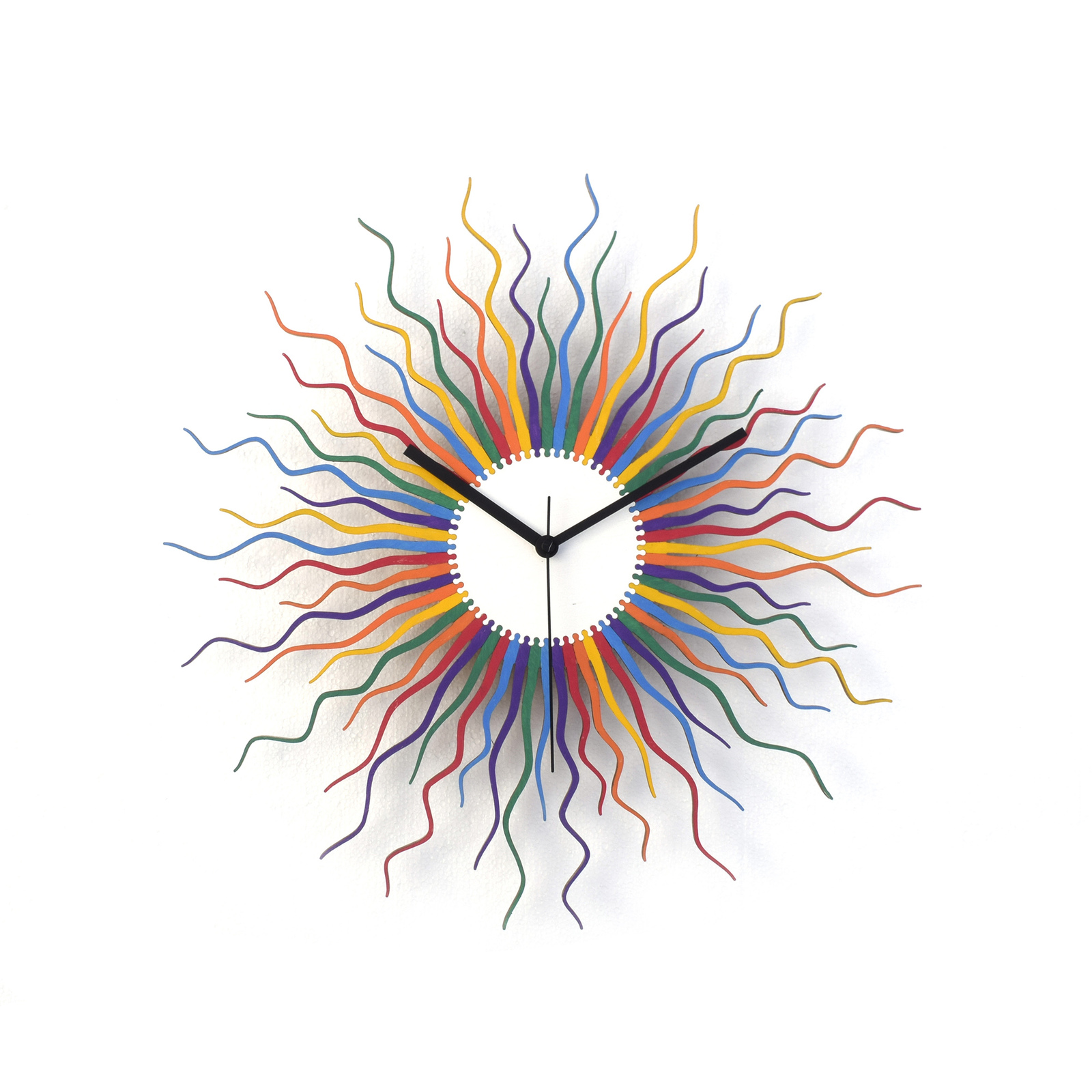 Contemporary playful multicolor clock made of laser cut plywood - Medusa rainbow