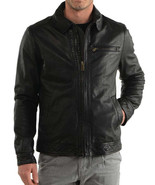 Mens Leather Jacket Stylish SlimFit Genuine Lambskin Motorcycle Bomber B... - $117.50