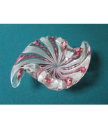CRYSTAL VENETIAN VANITY DISH / ASHTRAY  7 X 5&quot; WAVED ROPED PINK WHITE GO... - $144.86 CAD