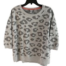 JCP L Large Pullover Sweater Women Crew Neck 3/4 Sleeve Animal Print Gray - $14.37