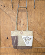 Cow wearing Glasses Purse Made In USA Unique Brown Block Pattern Embroid... - $30.00