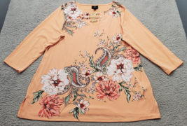 JM Collection Tunic Top Womens XL Multi Floral Long Sleeve Keyhole Neck Pullover - £18.24 GBP