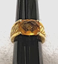 David Yurman 18Kt Gold Citrine Cable Ring Sz 7.5 Side Rope Detail Great Shape - £989.01 GBP