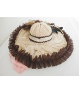 Antique Reproduction Brown/Beige Hat Big Brim Straw for Medium Size Doll - £22.77 GBP