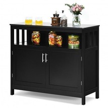 Kitchen Buffet Server Sideboard Storage Cabinet with 2 Doors and Shelf-Black - C - $239.49