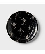 Spritz Halloween Dancing Skeleton Dinner Plate 20ct Black White Paper - $18.31 CAD