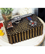 Western Six Shooter Pistol Ammo Shells Gold Tone Bullets Decorative Box 5&quot;L - $416.81 MXN