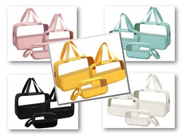 Cosmetic Toiletry Bag Clear 3 Pcs Travel Makeup Colorful 5 Colors Choice NEW - £11.18 GBP