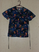 WOMENS Disney BAMBI &quot;LOST IN THE WOODS&quot; DARK BLUE SCRUBS TOP  SIZE S - £18.59 GBP