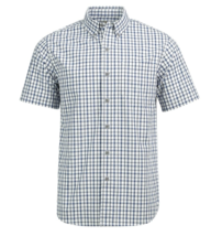 Blue Mountain Men&#39;s Short Sleeve Poplin Plaid Shirt, White Plaid, NEW - £14.15 GBP