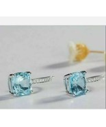 2.00Ct Cushion Cut Aquamarine Diamond Drop &amp; Dangle Earrings 14K White G... - $93.36
