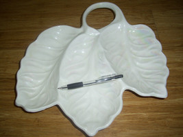VINTAGE CAL STYLE CANDY DISH  # 2225 POTTERY WHITE PEARLIZED  LEAF USA - $10.69