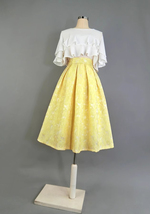 Yellow A-line Midi Pleated Skirt Outfit Spring Women Custom Plus Size Midi Skirt image 4