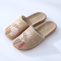 New Slippers Summer Casual Slides Women Men Flax Slippers Chinese Embroidery Flo - £21.11 GBP