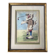 Vintage 1930s Golfer Illustration Pen Ink Watercolor Framed Golf Art 14x11 OOAK - £40.51 GBP