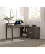 L-Shaped Home Office Desk with Hutch, Credenza &amp; Sliding Door - Grey - €293,54 EUR