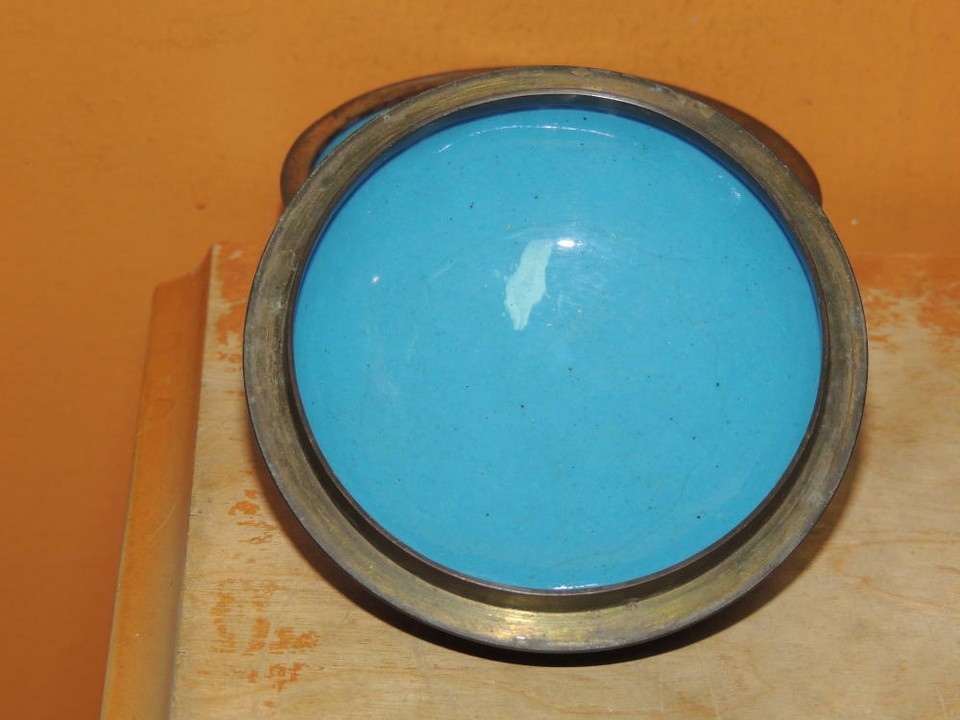 Chinese Cinnabar type 3.5" Round Box Carved Relief peony flowers blue enamel int Item image 8