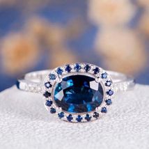 2.00 Ct Oval Cut Blue Sapphire Wedding Engagement Ring 14k White Gold Finish - £75.13 GBP
