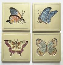 Lot Of 4 Carved 3D Butterfly Coasters With Case Holder Excellent Condition - £14.68 GBP