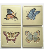 Lot Of 4 Carved 3D Butterfly Coasters With Case Holder Excellent Condition - £14.74 GBP