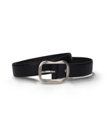 Womens vegan belt apple skin black fashion elegant curved buckle slim sq... - $77.91 CAD