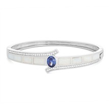 Sterling Silver White Inlay Opal with Center Oval Tanzanite CZ Bangle - £241.47 GBP