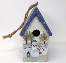 Rustic Birdhouse Christmas Tree Ornament Snowman Landscape Scene - £10.45 GBP