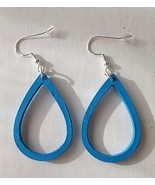 Homemade Laser Cut Wood Earrings Teardrop Hand Painted Blue, NEW - $13.58 CAD