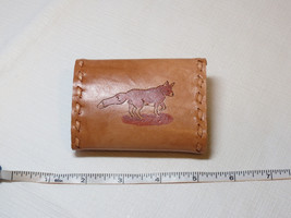 Handmade leather key holder tan w/ tan stitching 3.5&quot; X 2.5&quot; Fox Wolf Dog - $13.89
