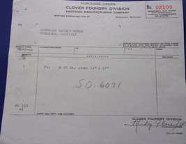 Vintage Clover Foundry Division Hastings Manufacturing Co MI Purchase Or... - $4.09 CAD