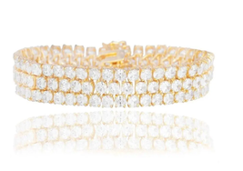 ADIRFINE 18K Gold Plated Three Row 3mm Oval Cubic Zirconia Tennis Bracelet - $47.99