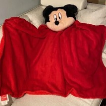 Mickey Mouse Blanket Hooded Plush Red and Black Fleece Soft Disney - $14.72