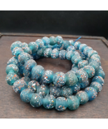 Perles de verre vintage bleu à fleurs fait main fantaisie 14 mm brin de ... - $63.46 CAD