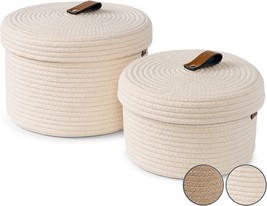 Denja &amp; Co Round Baskets With Lids - Set Of 2 Decorative Baskets With Lids For - £38.22 GBP